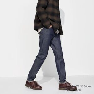 Uniqlo Jeans Mens Navy Denim Selvedge Slim Straight Mid Rise Zip Fly 31 x 32